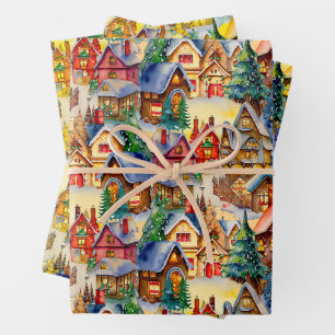 Weihnachten in Whimsical Village in verschiedenen  Geschenkpapier Set