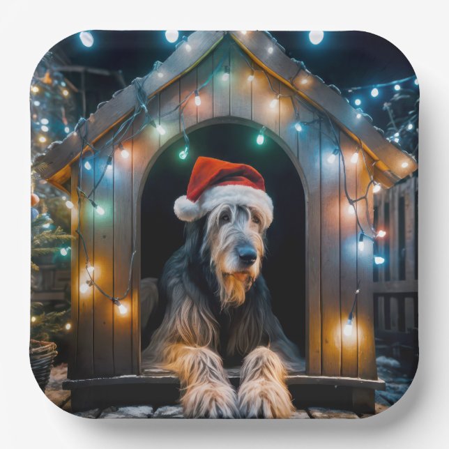 Weihnachten Irish Wolfhound In einem Doghouse Pappteller (Vorderseite)