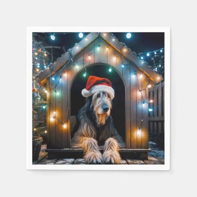 Weihnachten Irish Wolfhound In einem Doghouse Serviette (Vorderseite)
