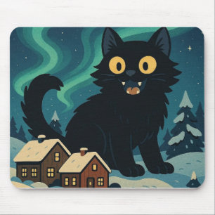 Weihnachten Isländische Julkatze mit Nordlichtern Mousepad