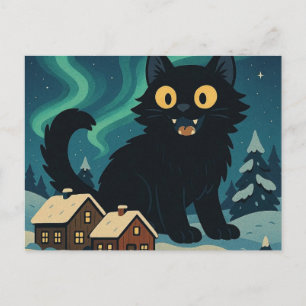 Weihnachten Isländische Yule-Katze mit Nordlichter Postkarte