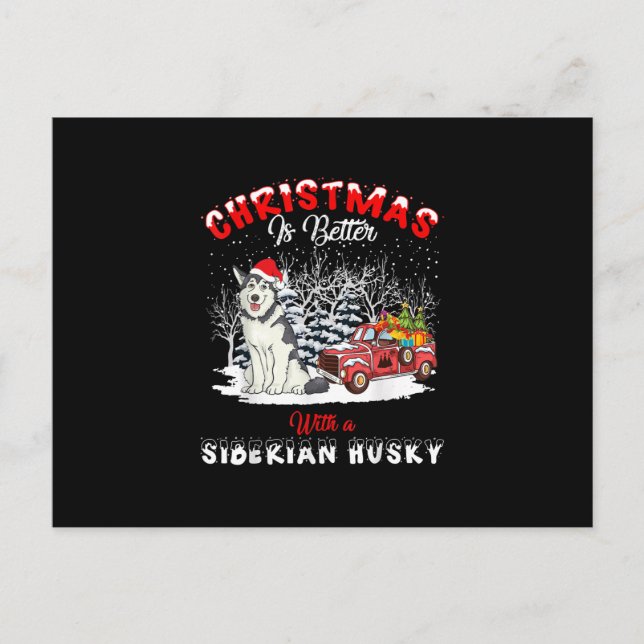 Weihnachten ist besser mit Hund | Husky Eigentümer Ankündigungspostkarte (Vorderseite)