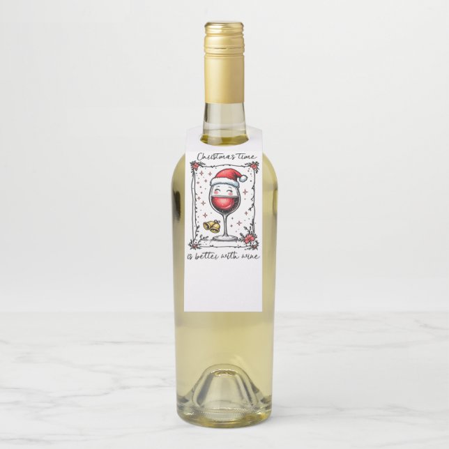 Weihnachten ist besser mit Wein Flaschenanhänger (Auf Flasche)
