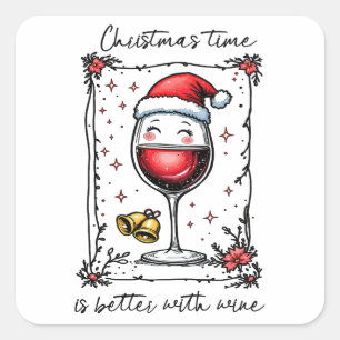 Weihnachten ist besser mit Wein Quadratischer Aufkleber