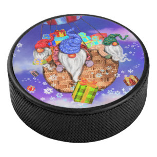 Weihnachten ist ein Luftballon und gibt Geschenke Eishockey Puck