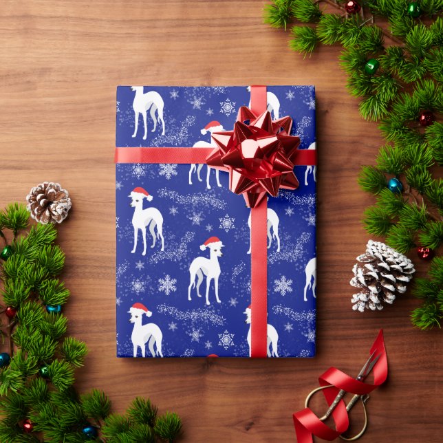 Weihnachten Italienischer Windhund im Schnee Geschenkpapier (Feiertagsgeschenk)