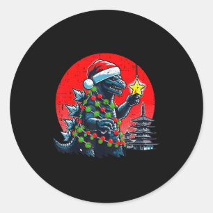 Weihnachten Japanischer Monster Santa Stern Xmas F Runder Aufkleber