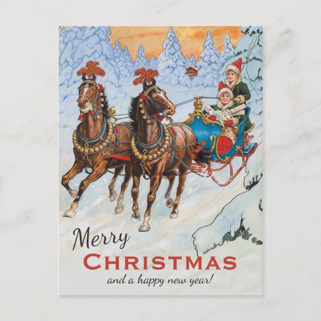 Weihnachten Jenny Nyström Lebhafte Schlittenfahrt  Postkarte (Vorderseite)