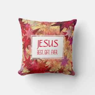 Weihnachten JESUS BEST GIFT JE Red Pink Stars Kissen
