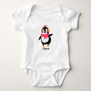 Weihnachten Jolly Pinguin in Scarf mit Ohrmuffen Baby Strampler