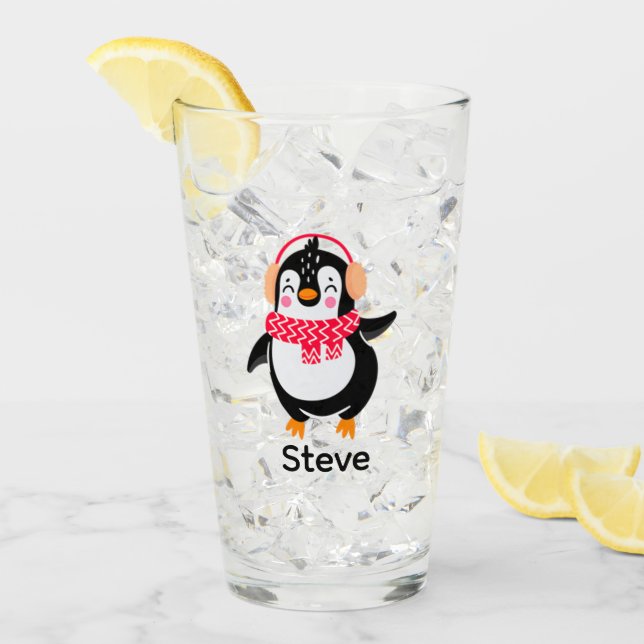 Weihnachten Jolly Pinguin in Scarf mit Ohrmuffen Glas (Vorderseite Ice)