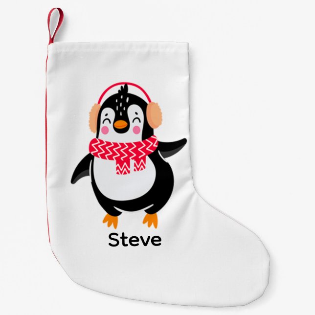Weihnachten Jolly Pinguin in Scarf mit Ohrmuffen Kleiner Weihnachtsstrumpf (Vorderseite)