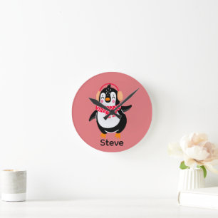 Weihnachten Jolly Pinguin in Scarf mit Ohrmuffen Runde Wanduhr