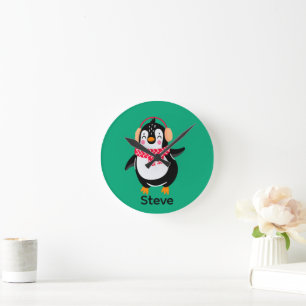 Weihnachten Jolly Pinguin in Scarf mit Ohrmuffen Runde Wanduhr