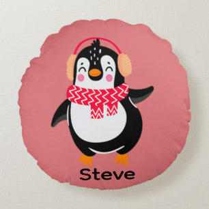 Weihnachten Jolly Pinguin in Scarf mit Ohrmuffen Rundes Kissen