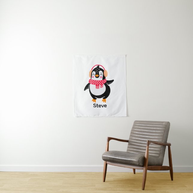Weihnachten Jolly Pinguin in Scarf mit Ohrmuffen Wandteppich (Beispiel)