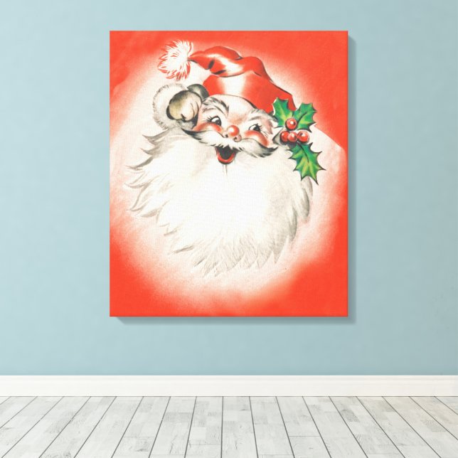 Weihnachten, Jolly Retro 50er Santa Claus Leinwanddruck (Insitu (Holzboden))