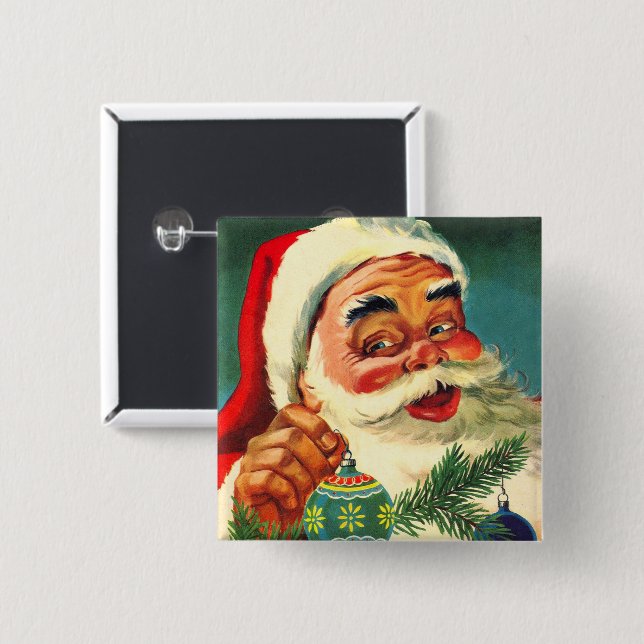 Weihnachten, Jolly Retro 50's Weihnachtsmann Button (Vorne & Hinten)