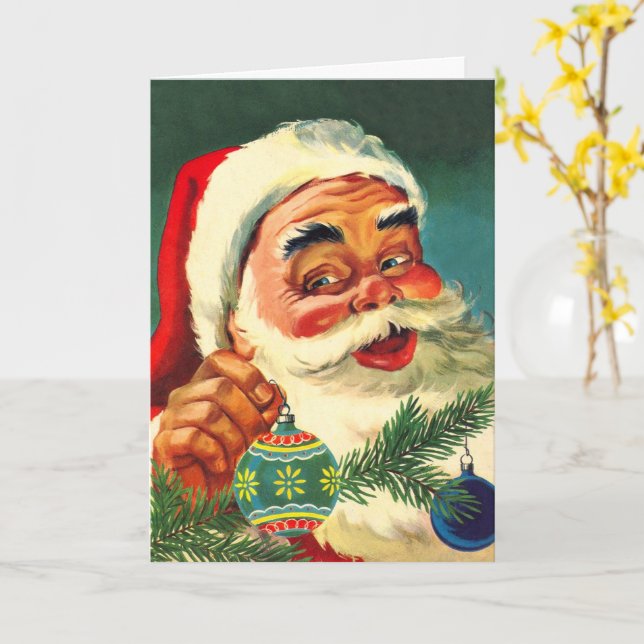 Weihnachten, Jolly Retro 50's Weihnachtsmann Karte (Gelbe Blume)