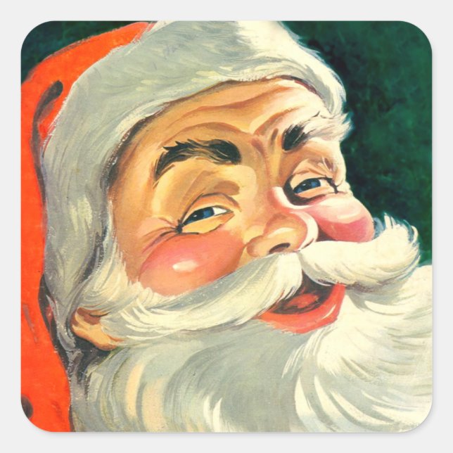 Weihnachten, Jolly Retro 50's Weihnachtsmann Quadratischer Aufkleber (Vorderseite)
