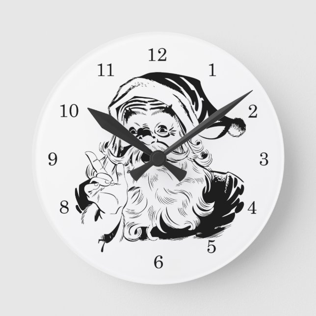 Weihnachten, Jolly Santa Claus BLACK Runde Wanduhr (Vorderseite)
