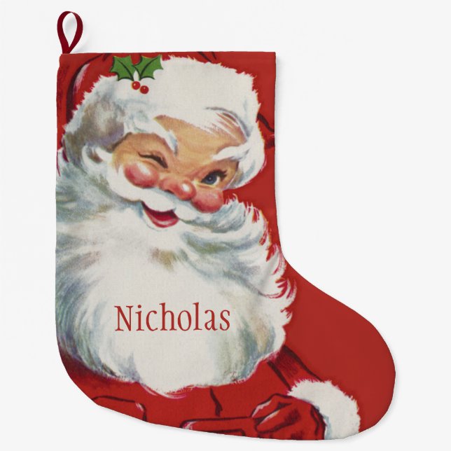 Weihnachten, Jolly Santa Claus Winking Großer Weihnachtsstrumpf (Vorderseite)
