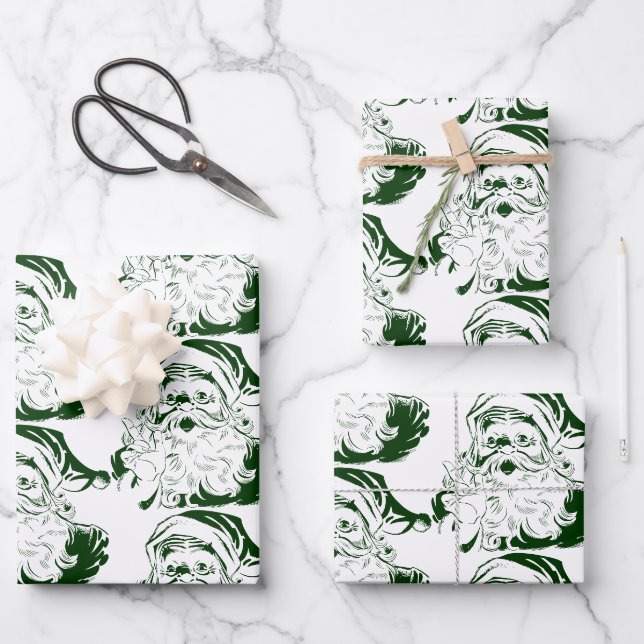 Weihnachten, Jolly Weihnachtsmann in Grün Geschenkpapier Set (Vorderseite)