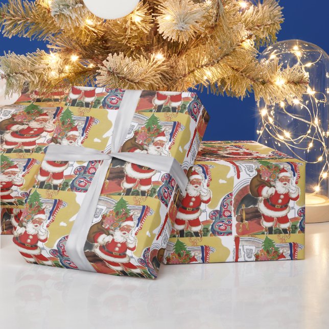 Weihnachten, Jolly Weihnachtsmann mit Geschenken Geschenkpapier (Feiertage)