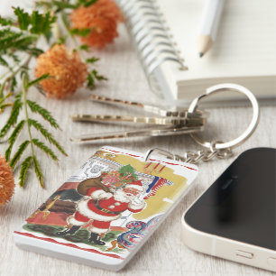 Weihnachten, Jolly Weihnachtsmann mit Geschenken Schlüsselanhänger