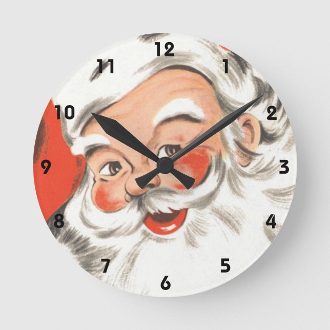 Weihnachten, Jolly Weihnachtsmann mit Lächeln Runde Wanduhr (Vorderseite)