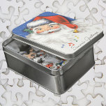 Weihnachten, Jolly Weihnachtsmann mit Musik Puzzle<br><div class="desc">Vintage Illustration Frohe Weihnachtsbilder mit einem fröhlichen Weihnachtsmann mit einem großen Lächeln oder Grinsen. Er lacht, lacht und trägt eine Weihnachtsmannmütze mit ein paar heiligen Beeren und Beeren. Sein heller roter Hut hat am Ende eine Glocke, die Musik spielt und musikalische Noten schweben herum. Die Grüße der Jahreszeit und frohe...</div>