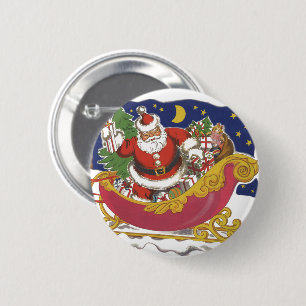 Weihnachten, Jolly Weihnachtsmann mit Schlitten Button