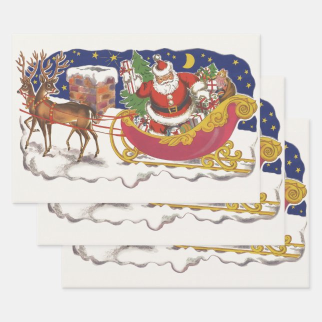 Weihnachten, Jolly Weihnachtsmann mit Schlitten Geschenkpapier Set (Set)