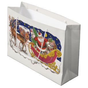 Weihnachten, Jolly Weihnachtsmann mit Schlitten Große Geschenktüte