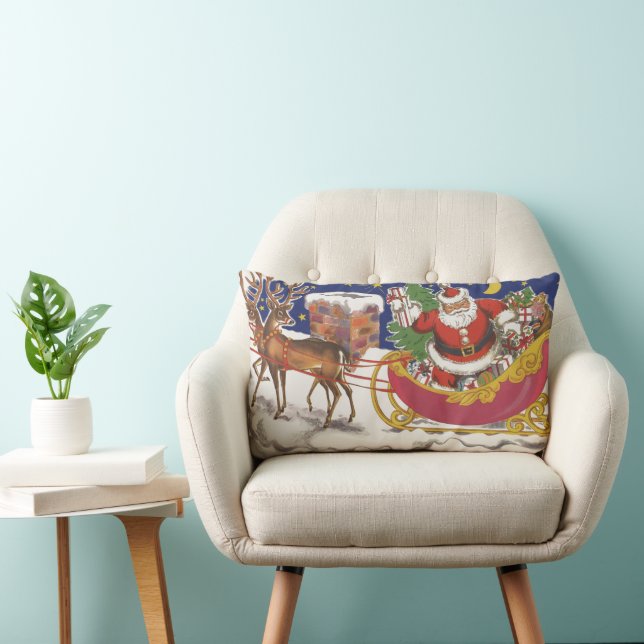 Weihnachten, Jolly Weihnachtsmann mit Schlitten Lendenkissen (Stuhl )
