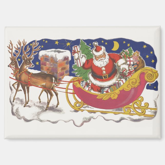 Weihnachten, Jolly Weihnachtsmann mit Schlitten Magnet (Vorderseite)