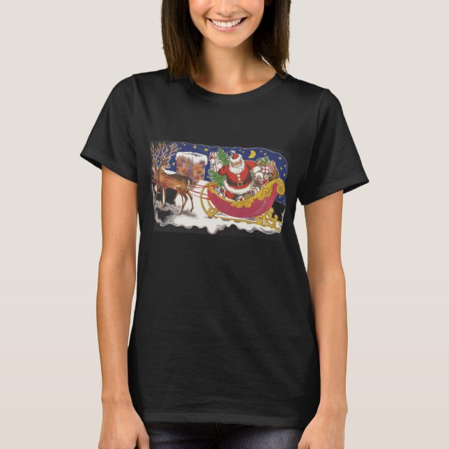 Weihnachten, Jolly Weihnachtsmann mit Schlitten T-Shirt (Vorderseite)