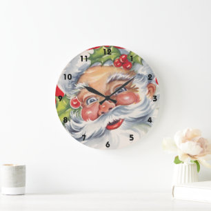 Weihnachten, Jolly Weihnachtsmann mit Seinem Hut Große Wanduhr