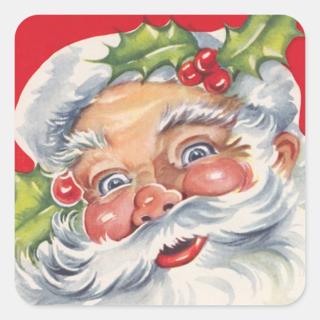 Weihnachten, Jolly Weihnachtsmann mit Seinem Hut Quadratischer Aufkleber (Vorderseite)