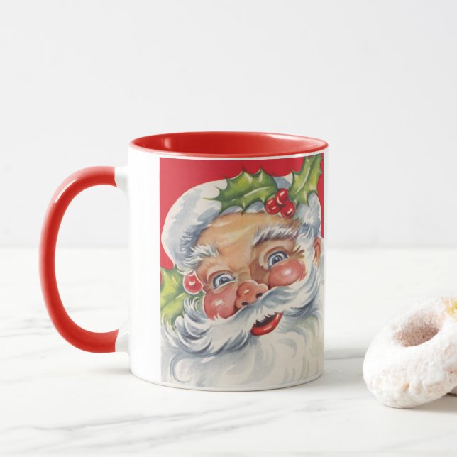 Weihnachten, Jolly Weihnachtsmann mit Seinem Hut Tasse (Mit Donut)
