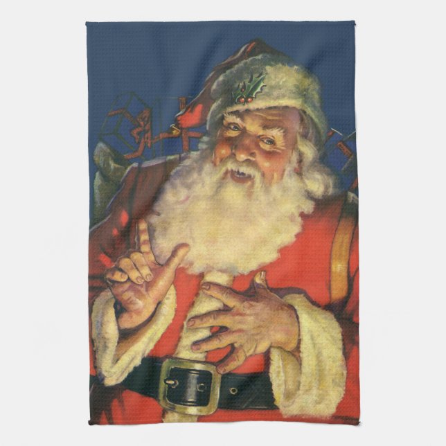 Weihnachten, Jolly Weihnachtsmann mit Spielzeug Geschirrtuch (Vertikal)