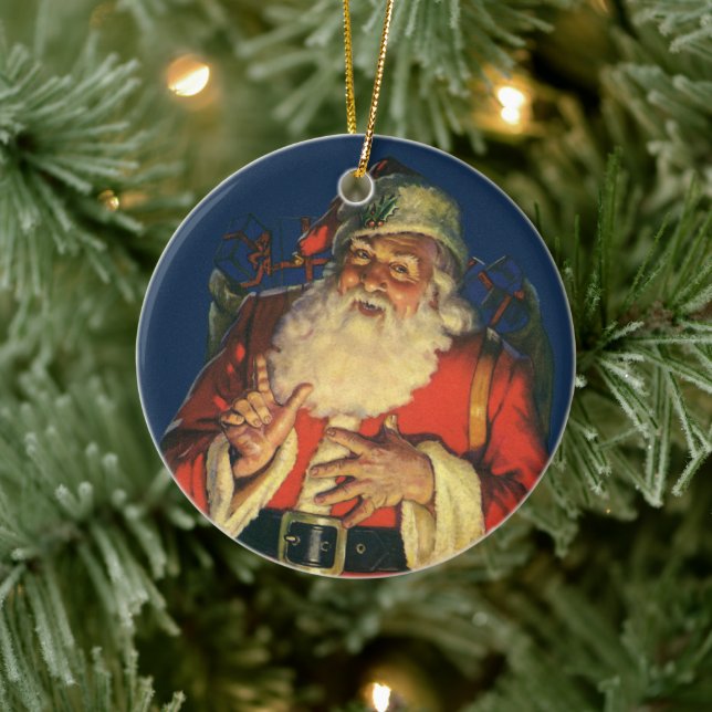 Weihnachten, Jolly Weihnachtsmann mit Spielzeug Keramik Ornament (Baum)