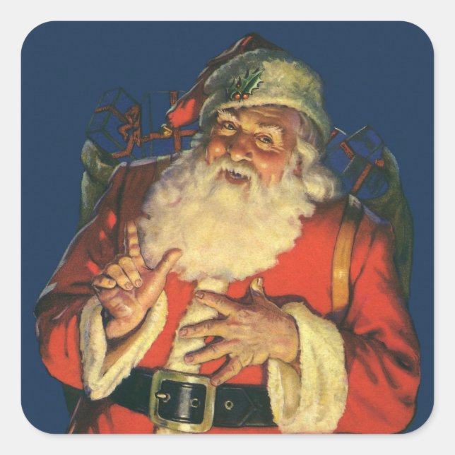 Weihnachten, Jolly Weihnachtsmann mit Spielzeug Quadratischer Aufkleber (Vorderseite)