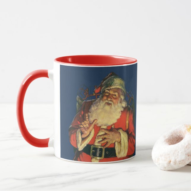 Weihnachten, Jolly Weihnachtsmann mit Spielzeug Tasse (Mit Donut)