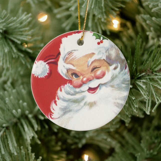 Weihnachten, Jolly Winking Weihnachtsmann Keramik Ornament (Baum)