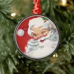 Weihnachten, Jolly Winking Weihnachtsmann Silbernes Ornament<br><div class="desc">Vintage Illustration Weihnachtsfeierdesign mit einem glücklichen,  fröhlichen Weihnachtsmann,  der einen Hut trägt und zwinkert,  als ob er ein Geheimnis hätte. Ho,  ho,  ho,  frohe Weihnachten!</div>