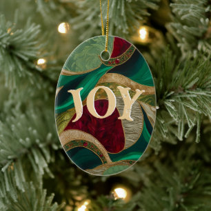 Weihnachten JOY Elegant Rot, Gold & Grün Keramik Ornament