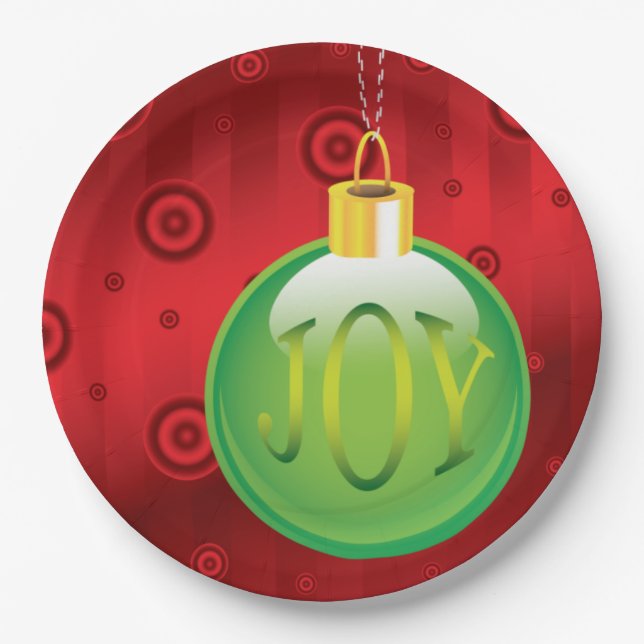 Weihnachten Joy Green Ornament Urlaub Rote Weihnac Pappteller (Vorderseite)