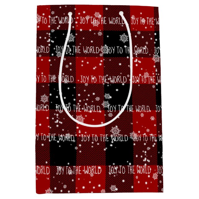 Weihnachten JOY THE WORLD Text in Snowflakes Mittlere Geschenktüte (Vorderseite)