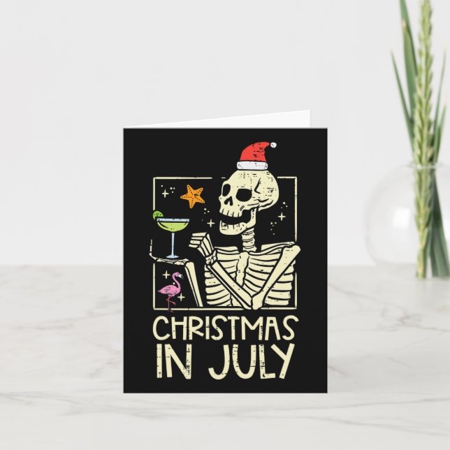 Weihnachten Juli Skeleton Flamingo Funny Summer Xm Karte (Vorderseite)